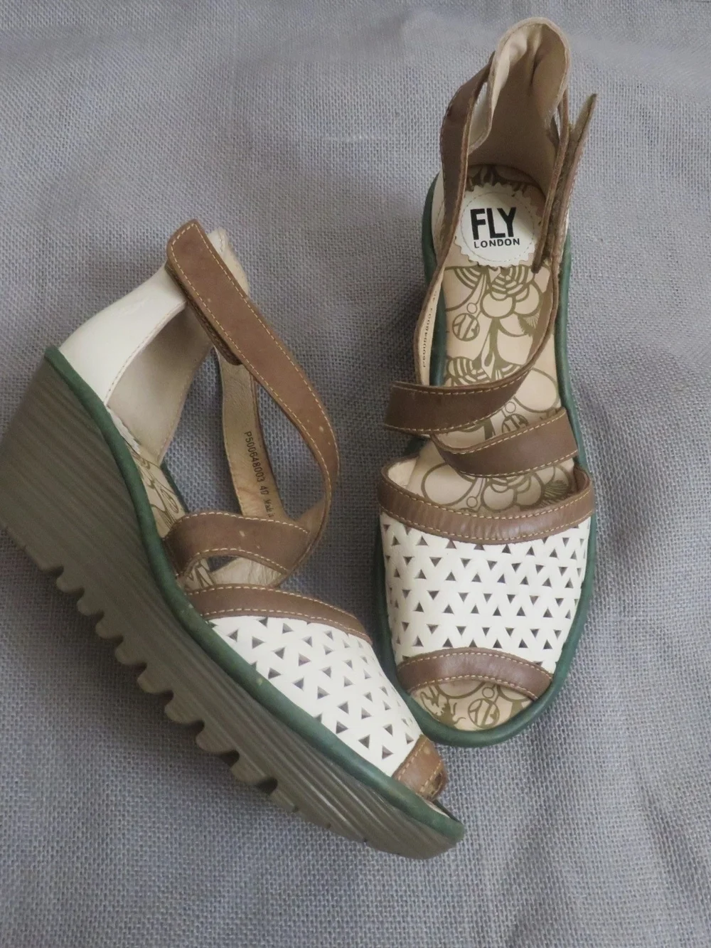 FLY London Women's Brown and White Cutout Sandals